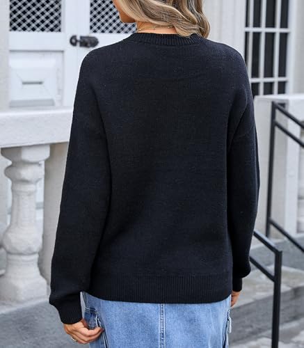 Image of Women Cute Bow Knit Sweater Y2k Long Sleeve Crew Neck Knitted Pullover Top Oversized Going Out Fall Winter Knitwear