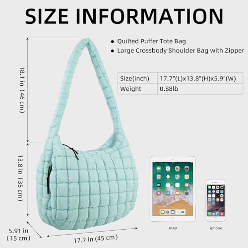 Image of Puffer Quilted Shoulder Bag Large Puffer Tote Bag for Women,Hobo Quilted Tote Bag Crossbody Shoulder Handbags Puff Purse