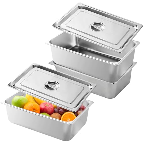 Juego de 3 cuencos para empanar, recipientes de acero inoxidable con tapa, recipiente Gn 1/3, recipiente para ingredientes de acero inoxidable, con tapa, juego de bandeja para cocina, estación de