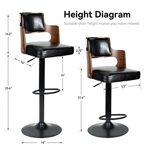 Miereirl Bar Stools Set Of 4 Morden Height Counter Bar Stools With Wood Back Thickened Seat Swivel Adjustable Stool Chair For Home Kitchen Island Black #TOP1