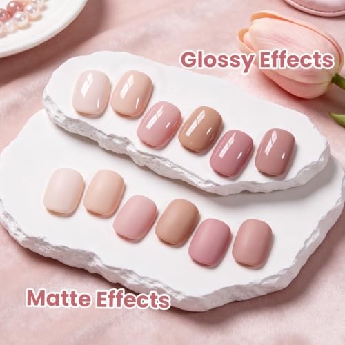 Image of Beetles Pink Gel Polish Set - Clean Girl Pink, 6 Colors Nude Gel Polish Kit with Swatch Card, Bow Nail Art Soak Off Uv Gel Manicure Nail Art Design DIY Home Salon