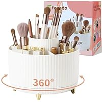 fanado 360 ° drehbarer Make-up-Organizer, Make-up-Pinselhalter, 5 Fächer für Make-up und Hautpflege-Aufbewahrung für Schminktisch, Desktop, Badezimmer (weiß)