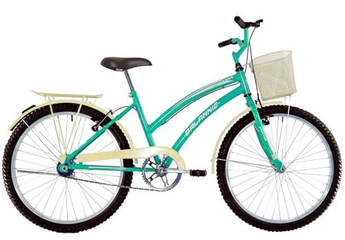 Bicicleta Infanto Juvenil Feminina Aro 24 Susi Azul Turquesa com Paralamas, Bagageiro e Cestinha Bege - Dalannio Bike