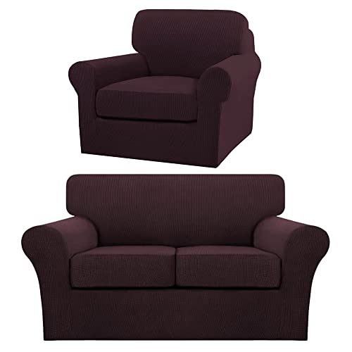 Turquoize 3 Pieces Sofa Covers for 2 Individual Cushion Couch Sofa Slipcover Bundle 2 Pieces Chair Slipcover, Brown
