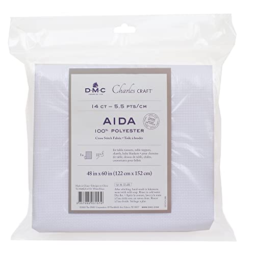 Tela Aida 14 count Charles Craft blanca de 48x60 pulgadas para bordado