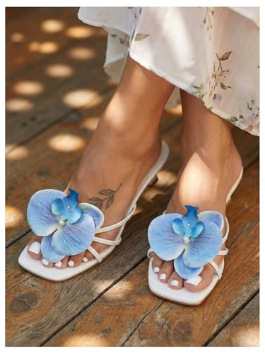Image of MakeMeChic Women's Open Toe Floral Kitten Heels Flower Summer Beach Sandals