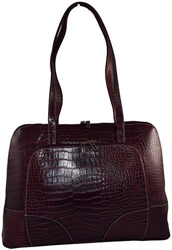 Ultimate Work Tote, Margot Exotic Faux Croco Business Women's 15" Laptop Dome Tote Bag With Padded Compartment - Red