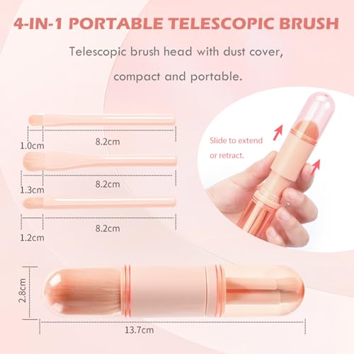 Image of TORMEN 4-in-1 Retractable Makeup Brush Set, Portable Travel, Black | 4-in-1 retractable brush set for powder, eyeshadow, highlighter, lip. Portable travel design. Soft synthetic bristles,