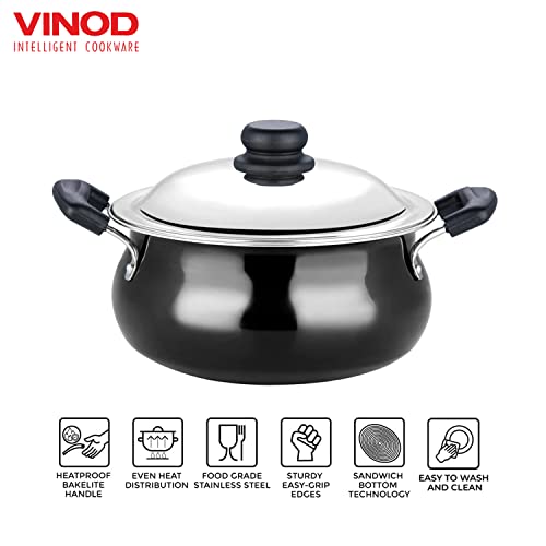 Vinod Hard Anodised Non-Stick Biryani Pot, Stockpot with Lid, 3.8 Litres | 3.25 MM Thick, Saucepan with Bakelite Handles - Black, (Induction Compatible) - Image 3