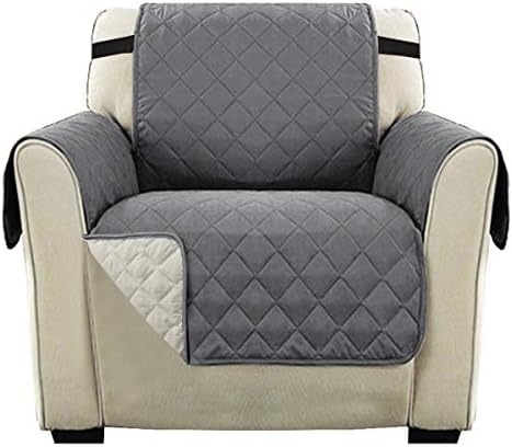 Reversible 1 Seater Chair Sofa Cover for Living Room Reversible Quilted Furniture Protector with 2" Elastic Strap, Sitting Width Up to 21" Chair Cover for Kid and Pet (Chair, Sand/Beige)