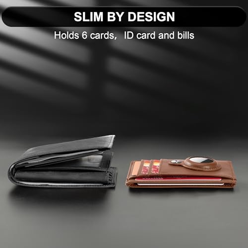 Image of Hawanik Slim Minimalist Wallet Front Pocket Wallet with Built-in Holder for AirTag