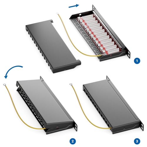 deleyCON Panneau de Brassage 12 Port 0,5U Cat 6a Mini Panneau de Brassage Support de Montage Rack 10" Pouces RJ45 Blindé TIA568A TIA568B - Noir – vue 4