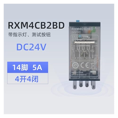 Relé pequeño RXM4CB2BD DC24V con luz indicadora mini relé industrial de 14 pines 5A 2