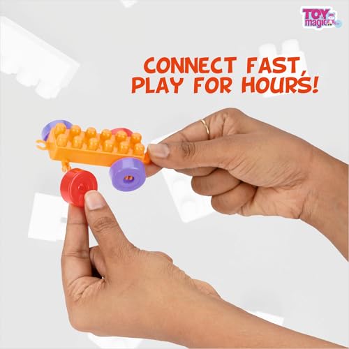 Image of ToyMagic Building Blocks with Wheels for Kids - 380 Pcs Colorful STEM Building Set with Interlocking Bricks & Moveable Wheels, Creativity & Motor Skills Boosting Blocks - Safe for Ages 3+