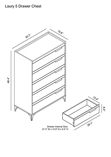 Galano Laury 5 Drawer Dresser - Chest Of Drawers For Bedroom - Clothes Storage - Drawer And Closet Organizer - Drawer Glides - Easy Assembly - Amber Walnut #TOP2