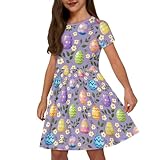 Srengjodk Purple Easter Dress Girls 2026 Breathable Girls Easter Outfits Size 10-12 for Trip,Party,Festival Vestido De Pascua para NiñA Eggs Full Print 5-6t