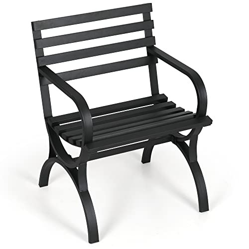 Sophia & William Outdoor Garden Park Chair Patio Metal Single Seater Bench, Steel Frame Furniture With Backrest And Armrests For Porch Yard Lawn Deck, Black #TOP16