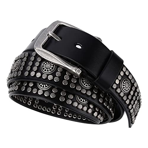 Punk Rock Hollow Flower Belt - Circular Rivets In Square Arrangement, Cow Leather Waistband For Men & Women4