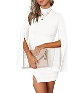 ANRABESS Women's Turtleneck Bell Long Sleeve Ribbed Knit Bodycon Mini Slit Sweater Dress