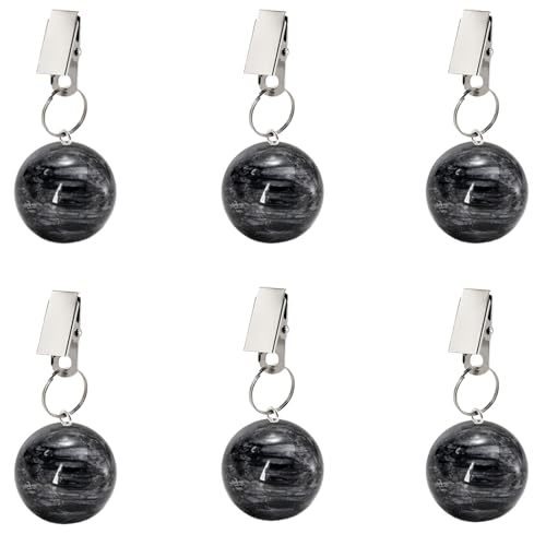 stablerice 6 Pcs Heavy Tablecloth Weights,Marble Curtain Weights with Heavy Duty Clip,Table Cloth Weights Outdoor for Home Patio Drapery, Shower, Flags, Tablecloth to Stop Heavy Wind, Black