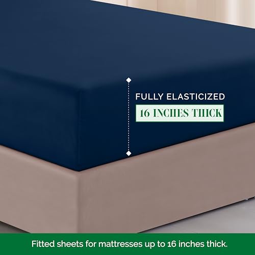 Image of Elegant Comfort Luxurious 1500 Premium Hotel Quality Microfiber Three Line Embroidered Softest 4-Piece Bed Sheet Set, Wrinkle and Fade Resistant, Full, Navy Blue