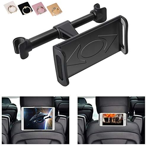 Car Headrest Mount, 360°Rotated Car Headrest Bracket Tablet Headrest Holder Compatible with 4"- 11" iPhone/Samsung/iPad/Smartphones/Tablets,with 1 Free Phone Finger Ring Stand(Black)