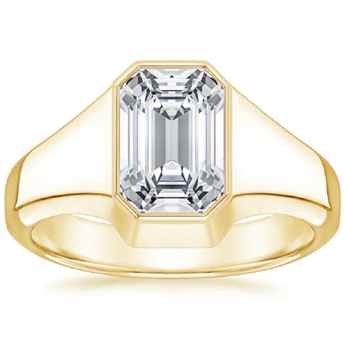 Gemonite 3.5 CT Emerald Cut IGI Certified Lab Grown Diamond Wedding Band Ring for Men in 18K Solid Yellow Gold | Bezel-Set Solitaire Anniversary Ring Gifts | Size 4-12
