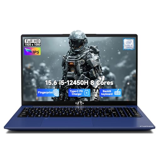 15.6" FHD lPS-Business-Laptop, Intel i5-12450H 8 Cores 8GB RAM 256GB SSD (Beat i7-11800H, Up to 4.4 GHz) Student Computer with 100W Type-C Fingerprint Backlit Keyboard WiFi-6 Numpad Blue