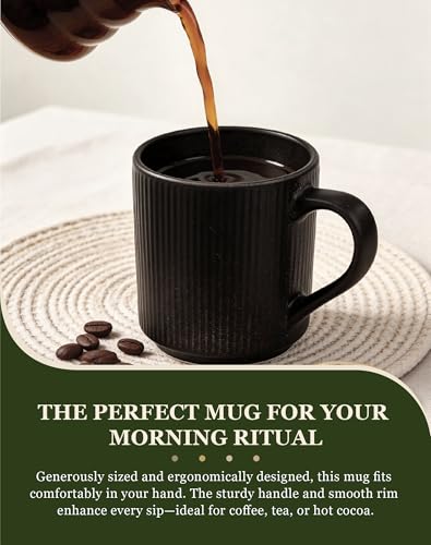 Image of OTAGO 24-Piece Dinnerware Set for 6 with Mugs, Ribbed Stoneware Plates and Bowls Sets, Unique Handcrafted Reactive Glaze, Chip and Scratch Resistant Dish Set, Microwave & Dishwasher Safe, Black