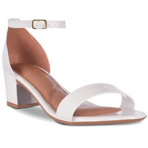 Sandalia Feminina Verniz Salto Médio Baixo Confortavel A302 (Branco, BR, Adulto, Numérico, M, 34)