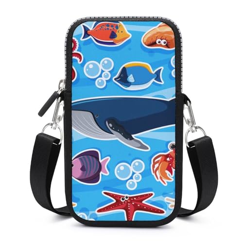 Pochette téléphone portable créatures marines dotée d'un grand espace portefeuille