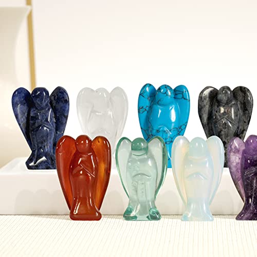 Nupuyai Blue Glass Guardian Crystal Angel Ornament, 4cm Hand Carved Healing Gemstone Pocket Angel Statue Figurine for Home Decor - Image 3