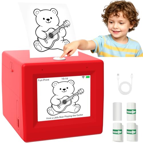 Elecoutek AI Stickerbox Drucker, Mini Thermodrucker mit 6 Kunstmod, HD-Display, Sprachsteuerung für Schulprojekte und Bastelarbeiten, Spielzeuggeschenk für Kinder ab 3 Jahren