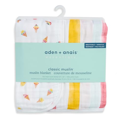 Image of aden + anais Essentials Cotton Muslin Dream Blanket, Perfect for Babies, Infants and Toddlers, Crib Blanket, Nursery Essential, Ice Cream Dreams