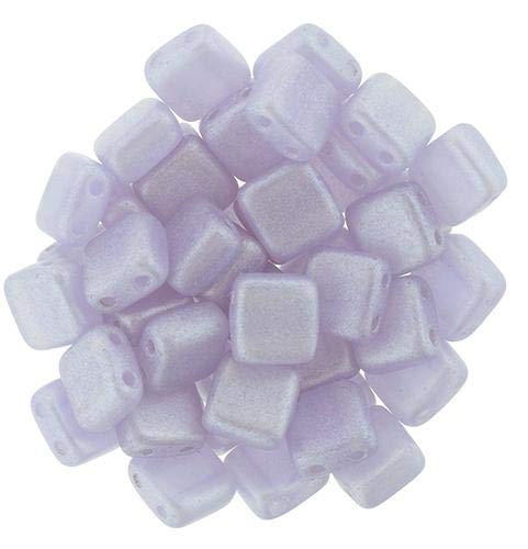 Czechmate 6mm Square Glass Czech Two Hole Tile Bead, Metal Luster Milky Alexandrit (25 Beads)