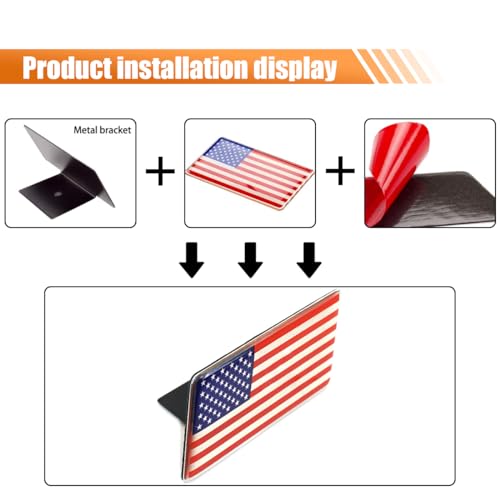 Image of Front & Tailgate 3D America Flag Grille Emblem Badge - Car Front Grill Badge Sign Emblem, Auto Bumper Fenders Decoration Sticker Decals Car Body Exterior Decor Accessories (USA Flag)