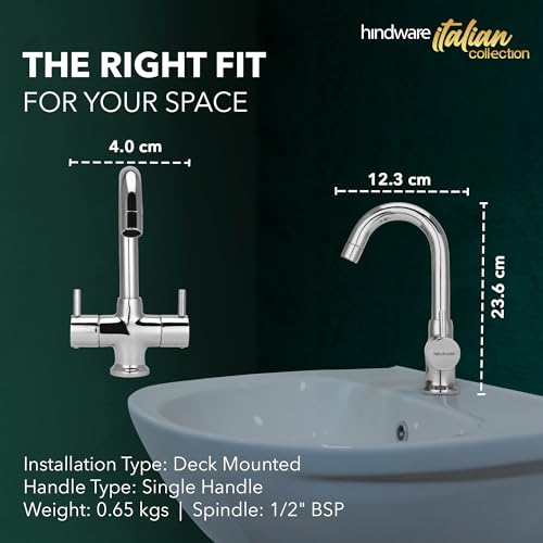 Image of Hindware F280009CP Flora Centre Hole Basin Mixer Without Popup Waste System with Chrome Finish, Tap for Wash Basin | 12-Year Manufacturer Warranty