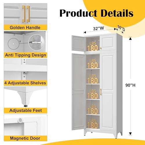 Image of SteeLoong 90 inchMetal Pantry Storage Cabinet with Doors & 4 Adjustable Shelves