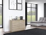OGGI MALWA M6 120 Cómoda Alta Cambiador Dormitorio Efecto Madera - Cómoda para Ropa Estilo Industrial - Cuatro Cajones Amplios - 120x30x77cm Roble Sonoma