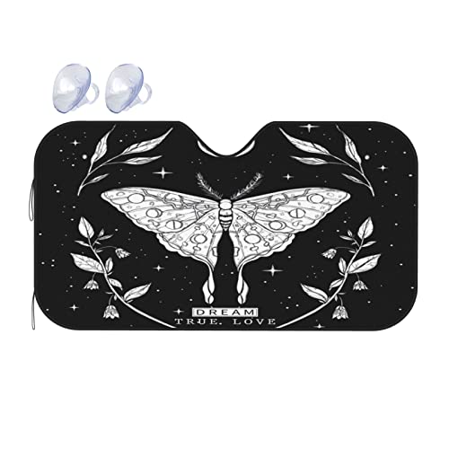 Windshield Sun Shade Black White Butterfly Moon Tarot Car Front Window Sunshade Blocker Uv Visor Retractable Automotive Sunshades For Vehicle Suv Truck Protector #TOP10