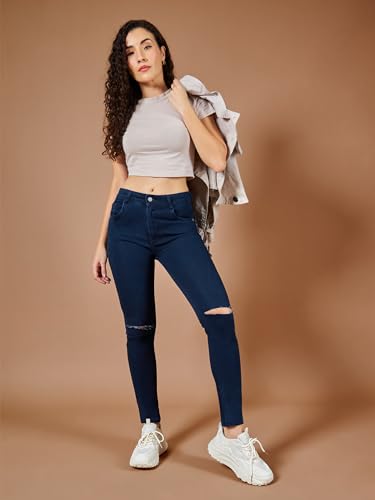 Image of Dolce Crudo Women's Skinny Fit High Rise Regular Length Knee Slit Denim Stretchable Jeans