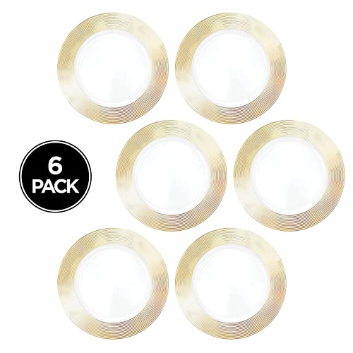 Gold Charger Plates 13” (Set Of 6) Dinner Service Plates For Parties, Weddings, Thanksgiving, New Year’s Eve Celebrations, Clear Plastic Disposable, Reusable Chargers, Dinner Plates #TOP6