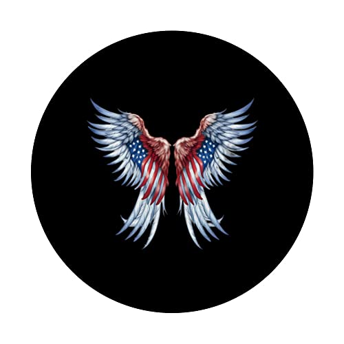 Veterans day, 4th of July patriotic wings angel usa flag PopSockets Swappable PopGrip, Black - Image 3