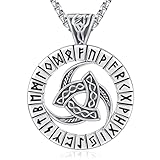 LOOVE Viking Necklace Sterling Silver Triple Horn of Odin Necklace for Men Norse Rune Pendant Odin Knot Necklace Viking Talisman Necklace
