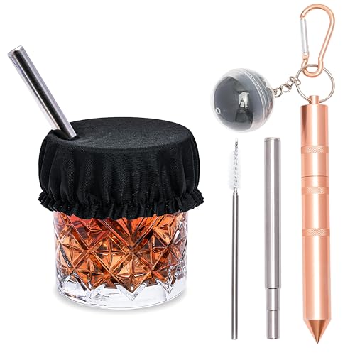 VibeGrd 3-in-1 Reusable Metal Straw with Drink Cover & Glass
