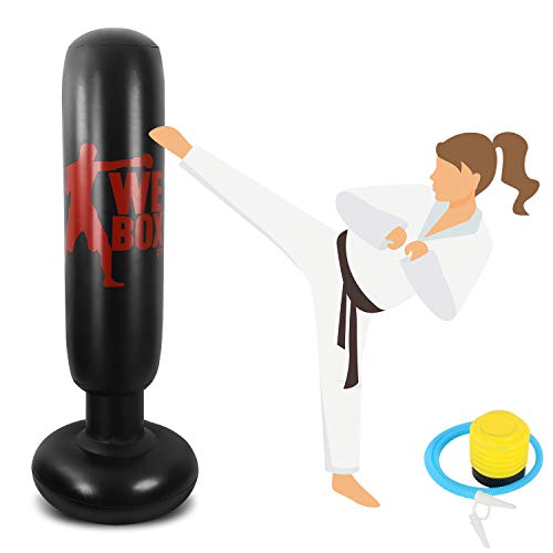 Winload Saco de Boxeo Hinchable de Niños de 160 cm para un Rebote inmediato Practicar Karate, Entrenamiento de Fitness, Ejercicio y Alivio del Estrés, Adolescentes y Adultos, con Bomba de Aire de Pie