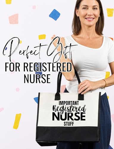 Image of InnoBeta Registered Nurse Gifts Canvas Tote Bag for Women with Top Zipper Closure and Shoulder Strap