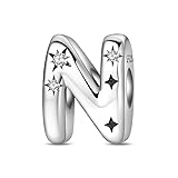 SOUTHPLUS Charms Abalorios Colgante para mujer, Letras A-M-S-L,Colgante de Joyería,Collar, con Pulseras Europeas para Mujeres y Niñas, Plata de Ley 925 (N)