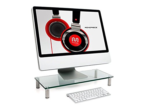 Monoprice Multimedia Desktop Stand 22 Inch x 9.5 Inch - Stand & Riser, Laptop Stand, Desktop TV Stand w/ Height Adjustable Legs - Workstream Collection, Clear by Monoprice - Image 2