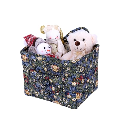 Storage Basket Boho Fabric Large Collapsible Floral Laundry Nursery Hamper Portable Folding Storage for Clothes Toys (Blue)